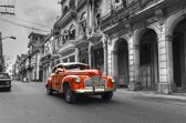 Peinture - voiture classique rouge dans les rues de La Havane, Cuba
