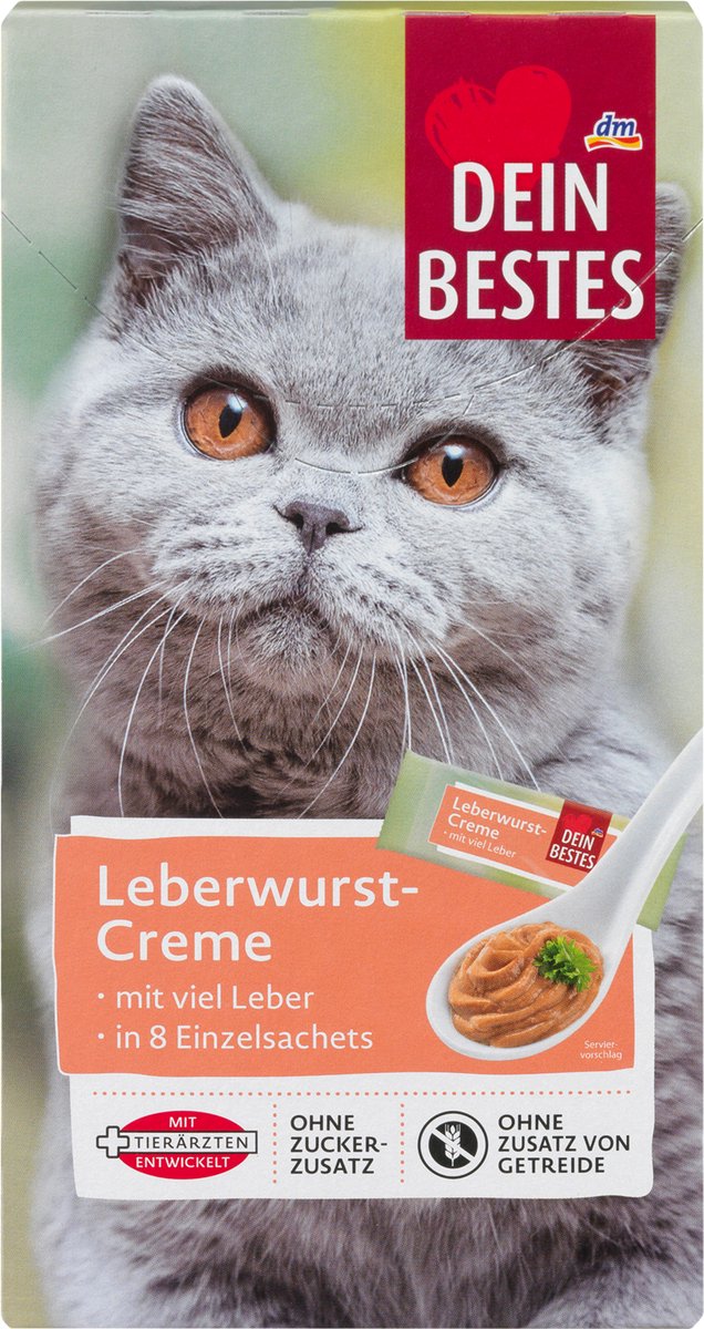 Dein Bestes kattenSnack, leverworst crème met veel lever, 8 stuks, 80 g
