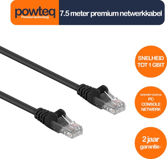 Câble réseau Premium de gamme/câble Internet | 7,5 mètres | Noir | RJ45-RJ45 | Cat 5e