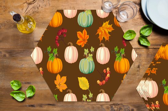 Napperons de table hexagon - Sets de table sets de table - Set de table hexagone - Automne - Citrouilles - Motifs - 10 pièces