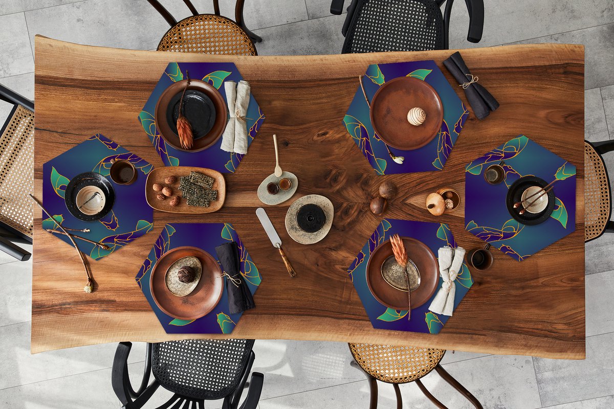Placemats hexagon - Onderleggers placemats - Placemat zeshoek - Patronen - Vis - Koi - 6 stuks