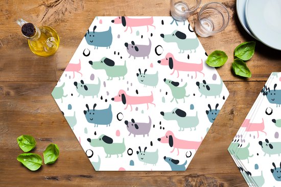 Napperons de table hexagon - Sets de table Sets de table - Set de table hexagone - Motif - Chien - Dessin - 6 pièces