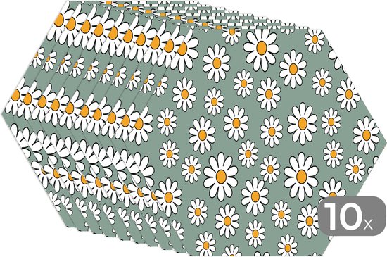 Napperons hexagon - Sets de table - Set de table hexagone - Motifs - Vintage - Fleurs - Marguerite - 10 pièces