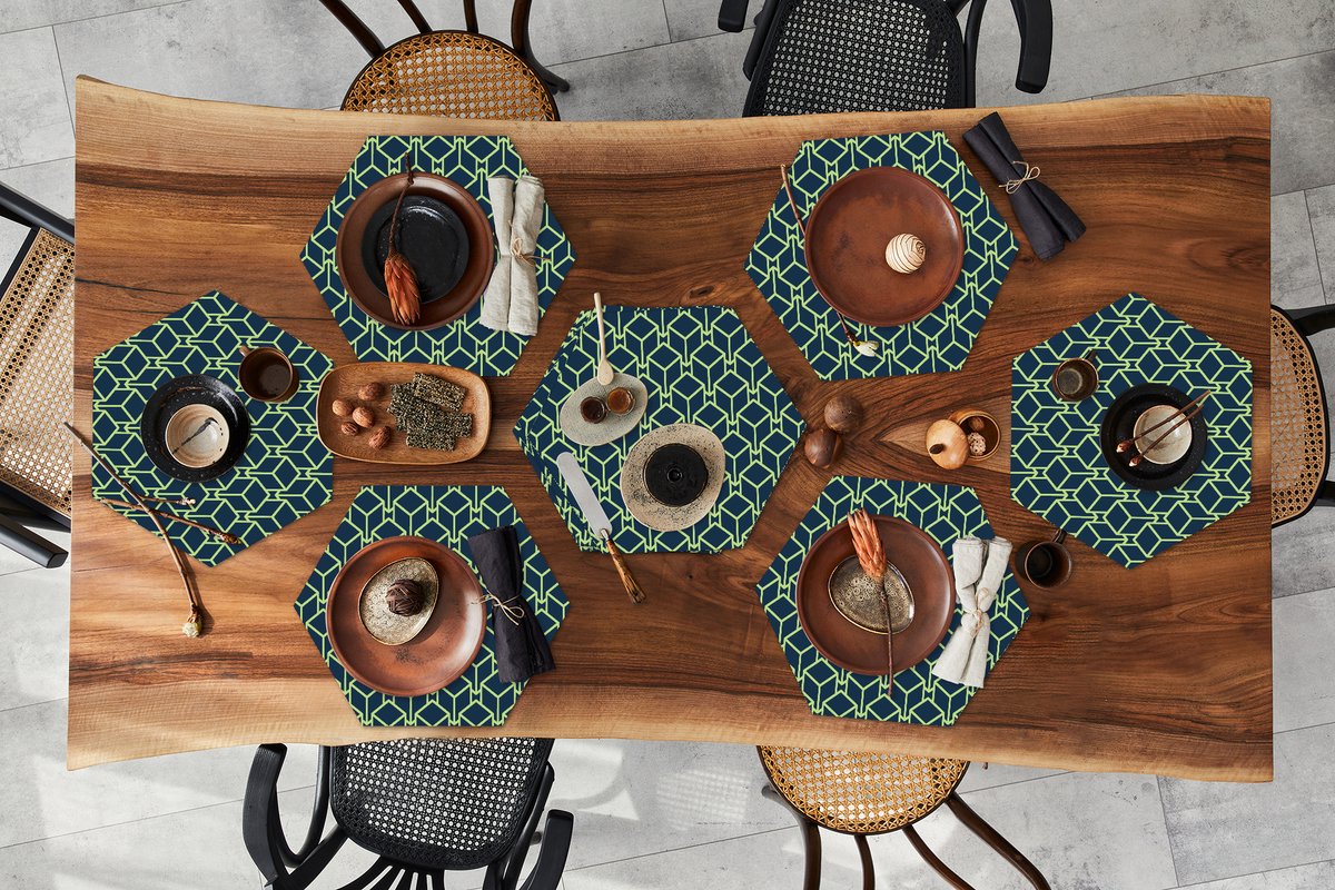 Placemats hexagon - Onderleggers placemats - Placemat zeshoek - Patronen - Kubus - 3D - 10 stuks