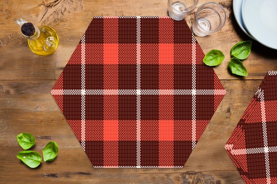 Napperons de table hexagon - Sets de table sets de table - Set de table hexagone - tartan - Plaid - Rouge - Motifs - 6 pièces