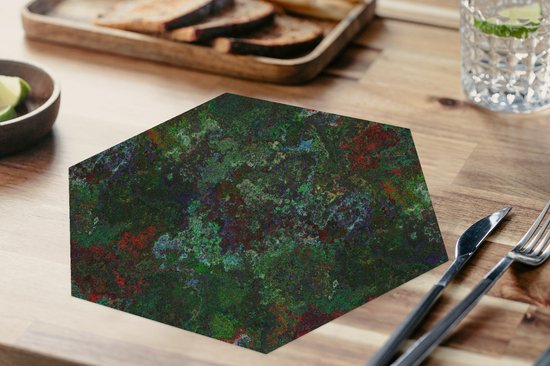 Placemats hexagon - Onderleggers placemats - Placemat zeshoek - Patroon - Verf - Abstract - Groen - 6 stuks