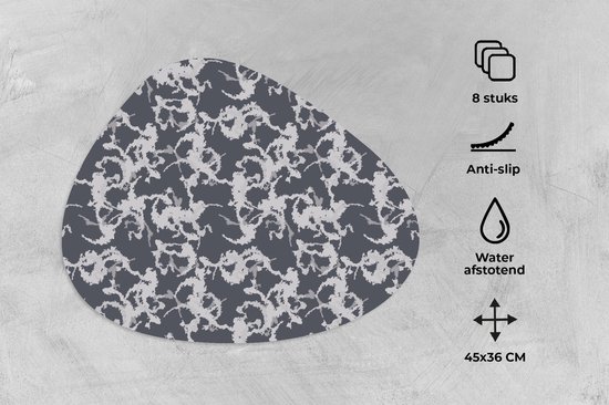Placemat organisch - Placemats organic - Onderleggers - Patronen - Zwart Wit - Camouflage - 8 stuks