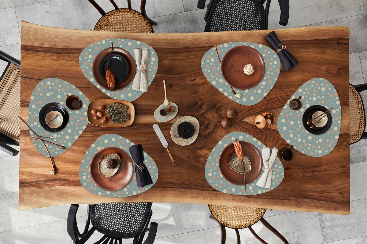 Placemat organisch - Placemats organic - Onderleggers - Stippen - Patroon - Grijs - 6 stuks