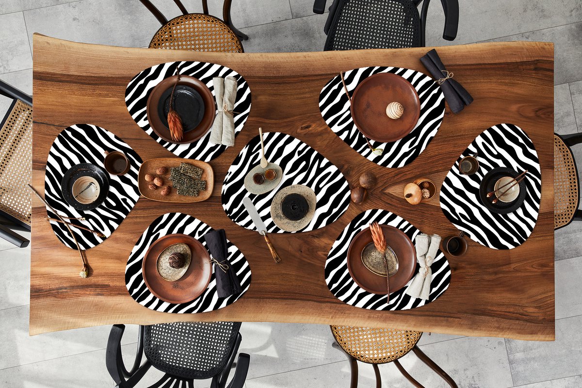 Placemat organisch - Placemats organic - Onderleggers - Dieren - Zebra - Design - 8 stuks