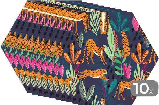 Napperons de table hexagon - Sets de table Sets de table - Set de table hexagone - Motif - Cheetah - Jungle - 10 pièces