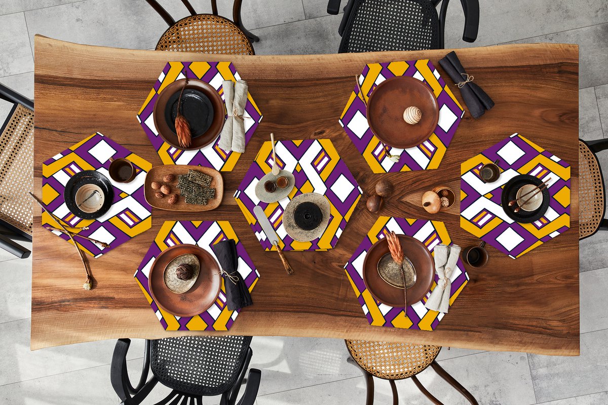 Placemats hexagon - Onderleggers placemats - Placemat zeshoek - Design - Lijn - Retro - 8 stuks