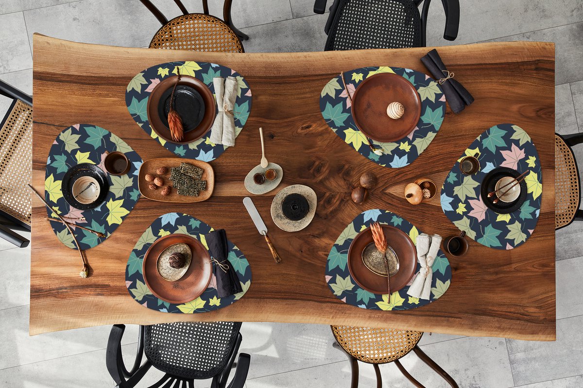 Placemat organisch - Placemats organic - Onderleggers - Patronen - Herfst - Bladeren - 6 stuks
