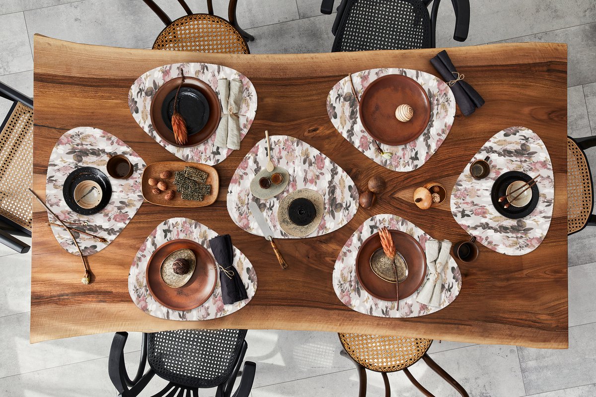 Placemat organisch - Placemats organic - Onderleggers - Patroon - Bloem - Roze - 8 stuks
