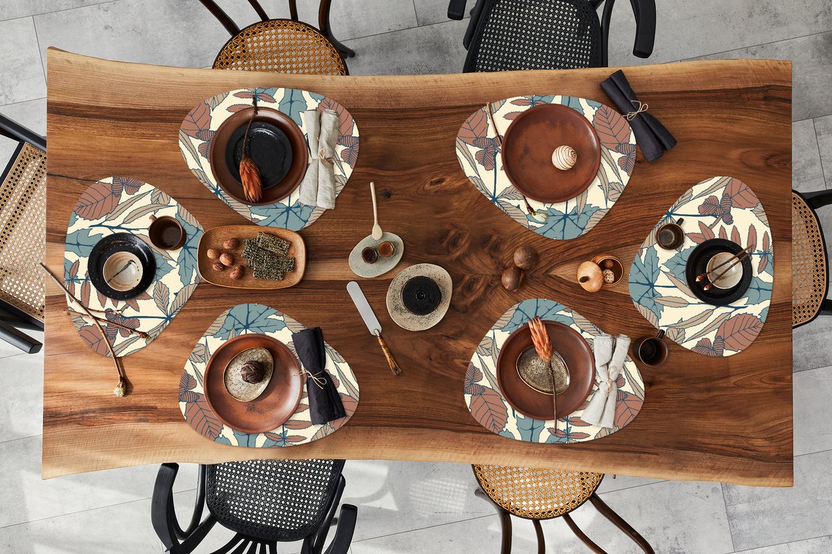 Placemat organisch - Placemats organic - Onderleggers - Herfst - Patronen - Bladeren - 6 stuks