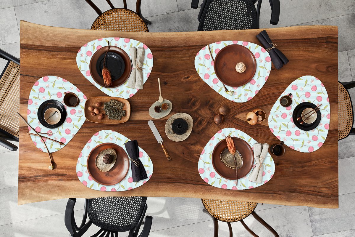 Placemat organisch - Placemats organic - Onderleggers - Patronen - Kersen - Sakura - 6 stuks