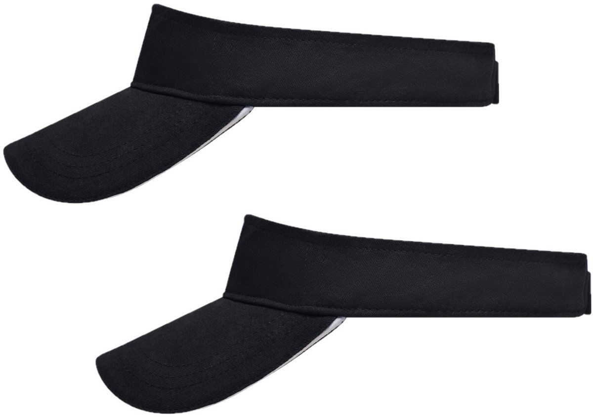 Set van 2x stuks zonneklep zwart/wit uni kleuren 47 cm - zonnehoedjes voor volwassenen