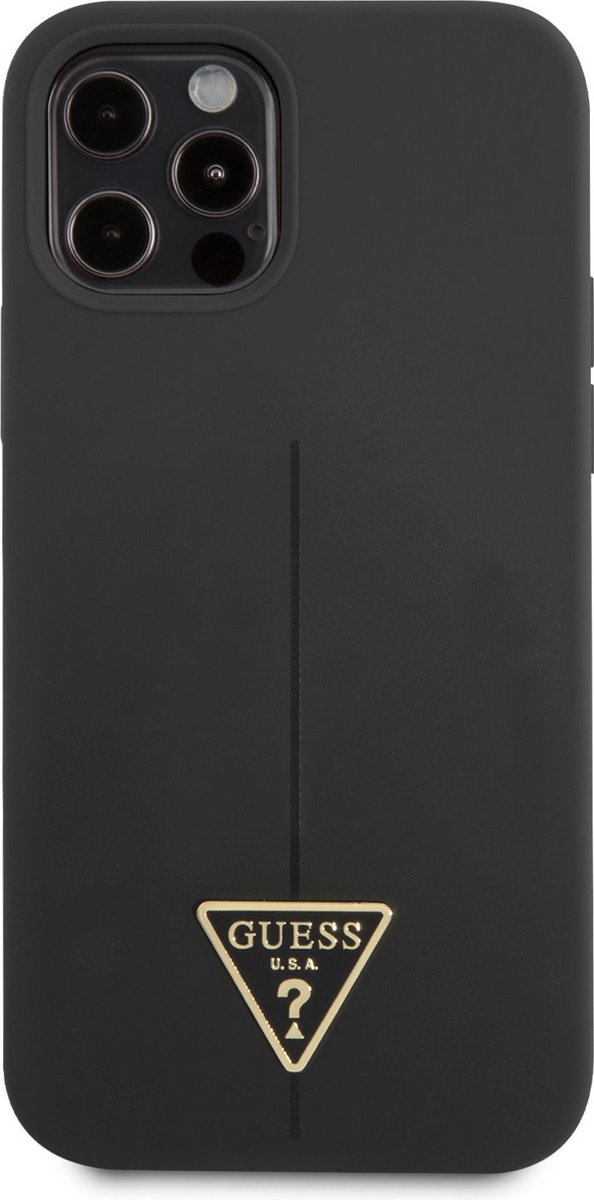 Guess Silicone Triangle Line Back Case - Geschikt voor Apple iPhone 12/12 Pro (6.1") - Zwart