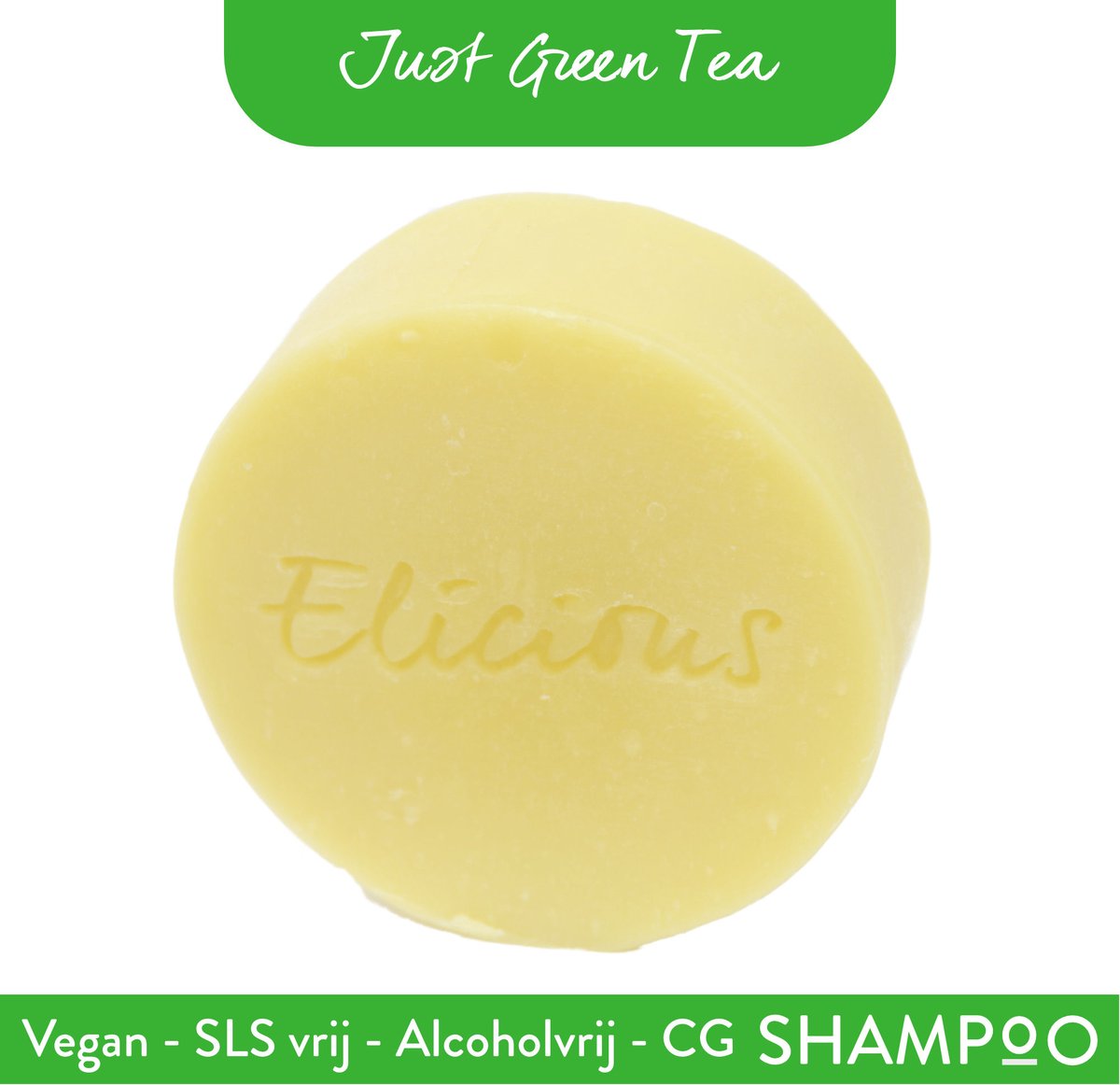 Elicious® - Shampoo Bar - Groene Thee - CG Vriendelijk - Curly Girl - Natuurlijke Shampoo - SLS vrij - Plasticvrij - Vegan - Halal - Dierproefvrij