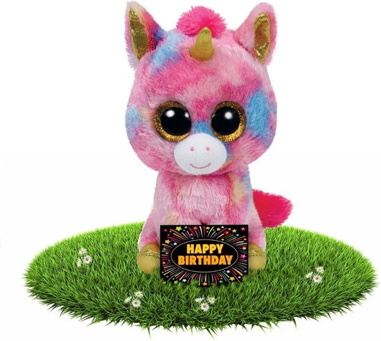Cadeau d'anniversaire Licorne Ty Beanie en peluche 24 cm + carte  d'anniversaire gratuite | bol