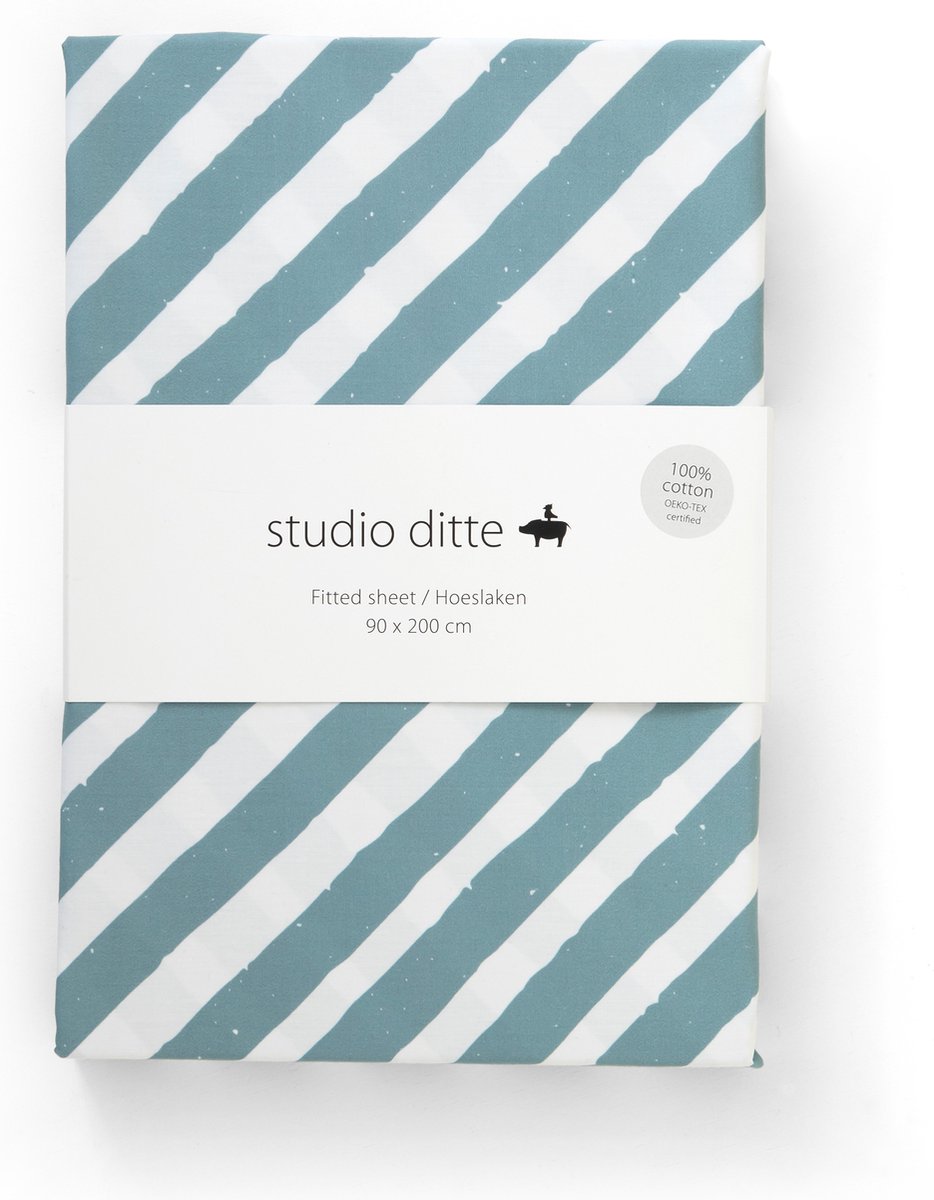 Studio Ditte Hoeslaken 90x200cm | Stripes Blue