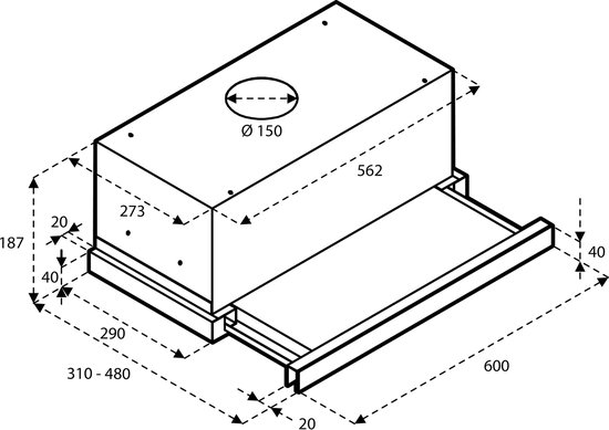 Inventum AKV6004RVS vlakscherm afzuigkap 60 cm - Afzuigcapaciteit 325 m3/h - Geschikt voor grote keuken - 3 standen - Ledspots - Luchtafvoer en recirculatie - RVS