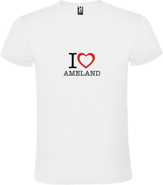Wit T shirt met print van 'I love Ameland' print Zwart / Rood size XL