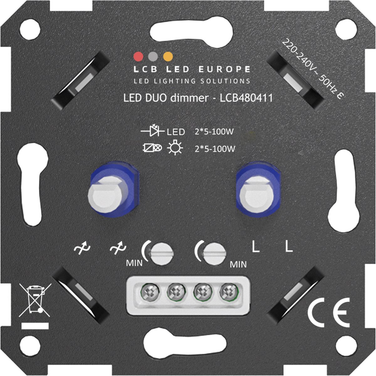 LED Dimmer DUO inbouw - 2x 5-100W - Universeel Fase afsnijding