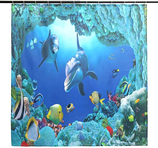 Douchegordijn 3D Oceaan Dolfijn Stof Waterdicht Badkamer