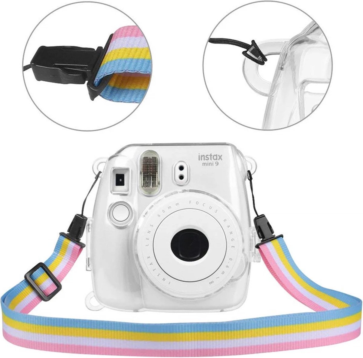 Beschermende Cameratas Case geschikt voor Fujifilm Instax Mini 8/9 – Hoesje met Draagriem – Transparant