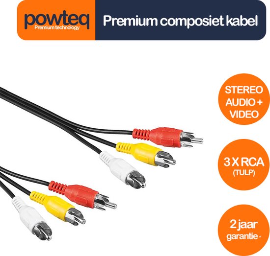 Powteq - 1.5 meter premium composiet audio/video kabel - 3x RCA / 3x tulp -  Stereo... | bol.com