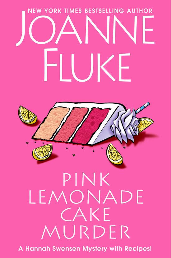 Couverture du livre Pink Lemonade Cake Murder, montrant une part de gâteau et des tranches de citron sur fond rose.