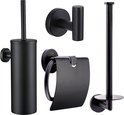 Toiletaccessoireset Zwart 4-delig - Luxe Toilet Set - Toiletborstel met Houder - Toiletrolhouder met klep - Reserverolhouder - Handdoekhaak