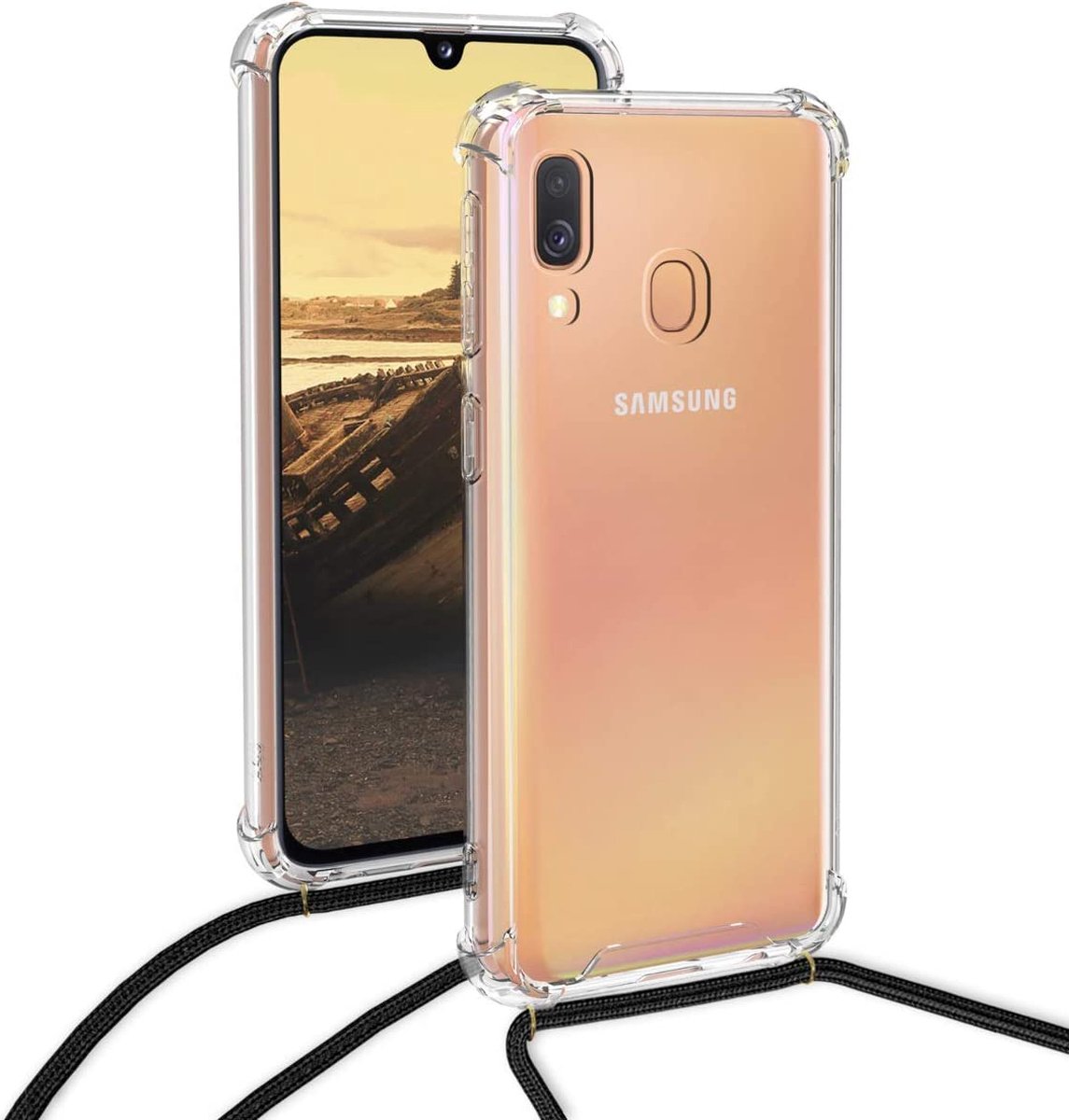 Arara Silicone Hoesje geschikt voor Samsung Galaxy A20eTransparant Hoesje met Zwarte draagkoord / Backcover / Case / Samsung