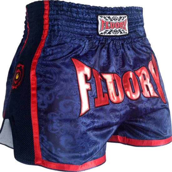 Fluory Muay Thai Short Kickboks Broek Blauw Rood MTSF29 maat M
