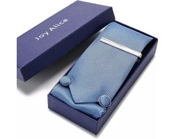 Stropdas Lichtblauw hoogwaardige set inclusief manchetknopen, pochetje en dasspeld Mannen geschenkverpak - Valentijnsdag - Verjaardag - Cadeautjes - Actie - Korting - Aanbieding