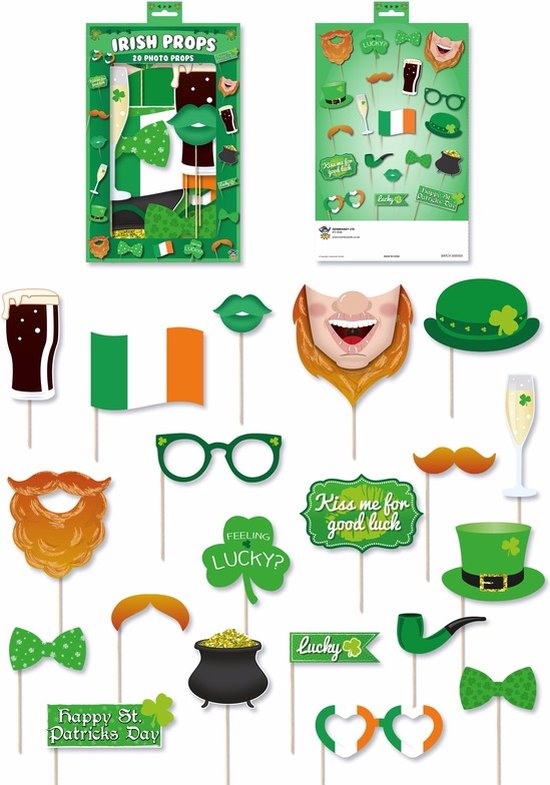 Foto props set - Ierland/st Patricks day thema - groen mix - 18x stuks - selfies maken