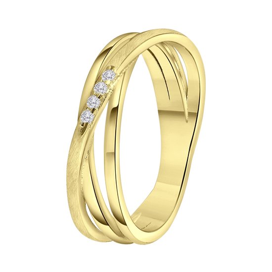 Lucardi Dames Goldplated ring mat/glans met zirkonia - Ring - Cadeau - Echt Zilver - Goudkleurig