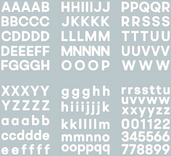 lettres adhésives blanches, autocollants alphabet, avec des chiffres, hauteur 4cm