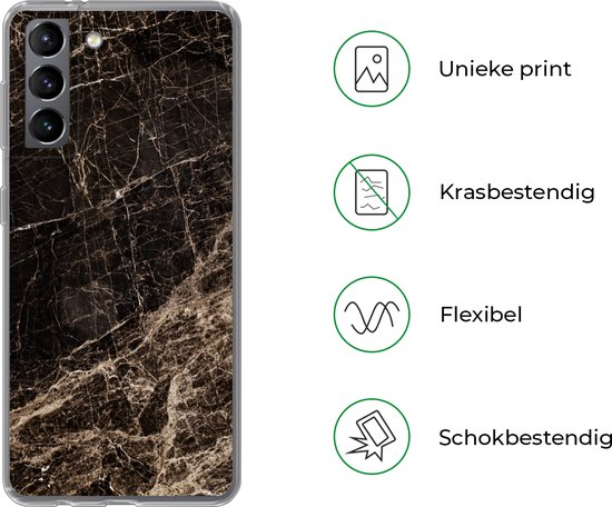 Coque Samsung Galaxy S21 - Marbre - Luxe - Zwart - Siliconen