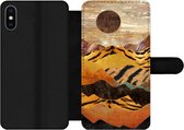 Bookcase Geschikt voor iPhone XS telefoonhoesje - Tijgerprint - Marmer print - Goud - Met vakjes - Wallet case met magneetsluiting