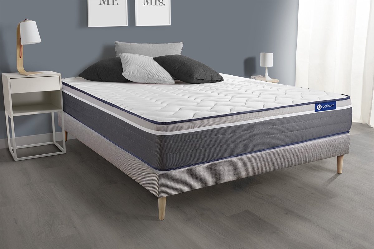 Complete boxspring met matras tweepersoons- Actisom Actiflex plus grijs - Pocketveren en traagschuim - 160 x 210 cm