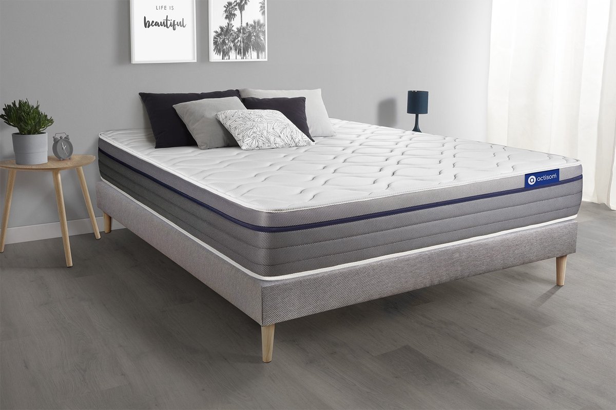 Complete boxspring met matras tweepersoons- Actisom Actimemo zen grijs - Traagschuim - 120 x 195 cm