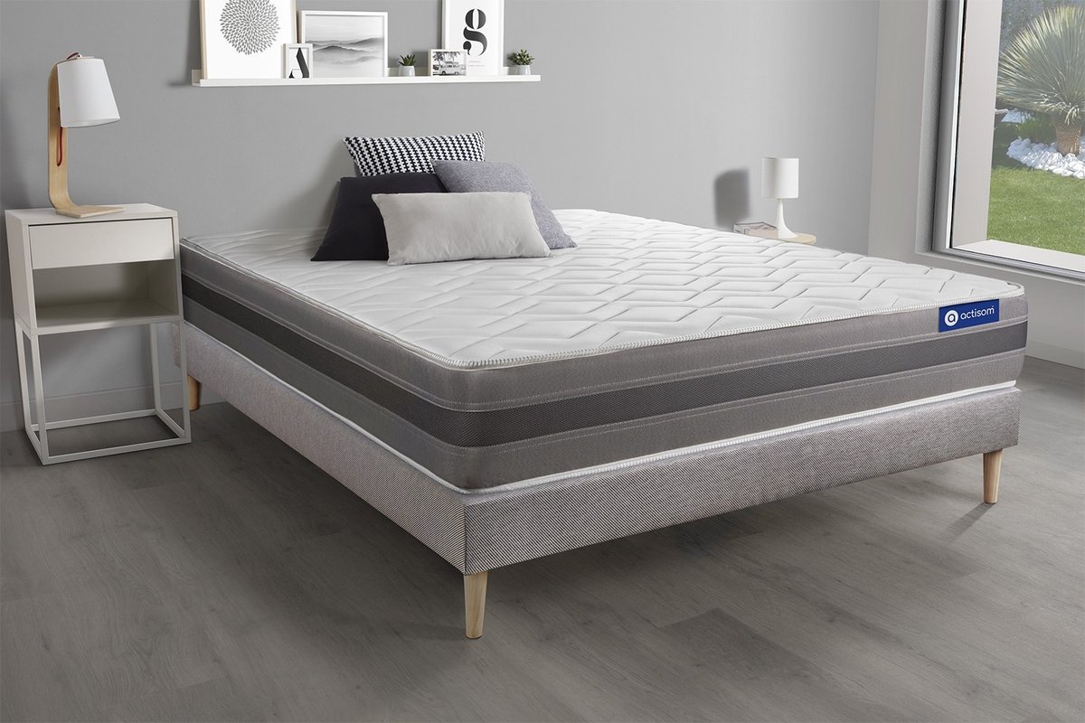 Complete boxspring met matras tweepersoons- Actisom Actimemo relax grijs - Traagschuim - 160 x 195 cm