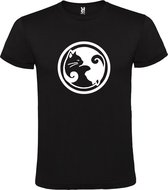Zwart T shirt met  "Ying Yang poezen" print Wit size XL