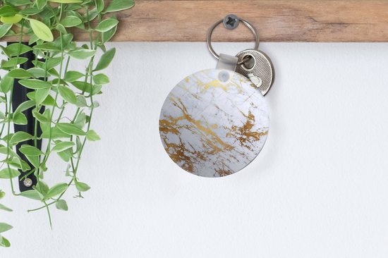 Sleutelhanger - Marmer print - Goud - Wit - Plastic - Rond - Uitdeelcadeautjes