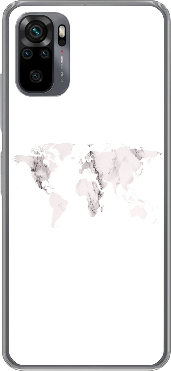 Telefoonhoesje Geschikt voor Xiaomi Geschikt voor Redmi Note 10 Pro hoesje - Wereldkaart - Marmer print - Wit - Siliconen Telefoonhoesje Telefoonhoesje