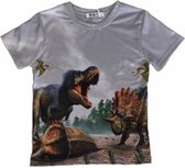 S&C Dinosaurus Shirt  - Triceratops  / T-Rex -  Grijs  -  Maat 98/104 (4 jaar)