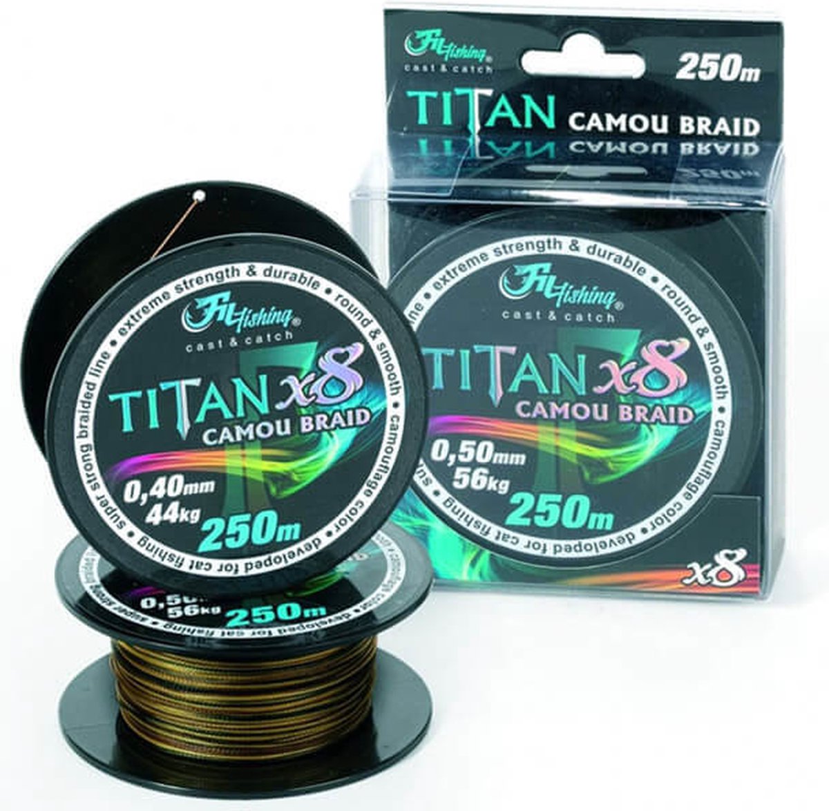 TITAN Camou Braid x8 - 0.70mm - 84kg - 250m - Extra sterke gevlochten camo lijn - Meerval Vislijn