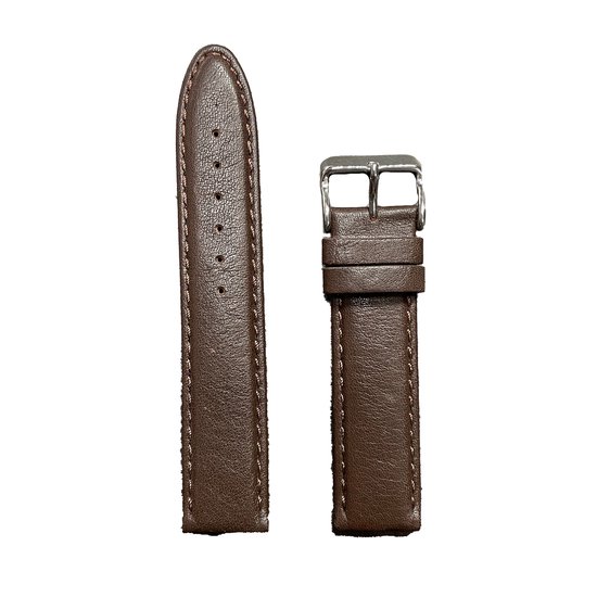 Horlogeband - 20mm - Bruin ( Bruine Achterkant ) - Echt leer - Roestvrijstalen gesp