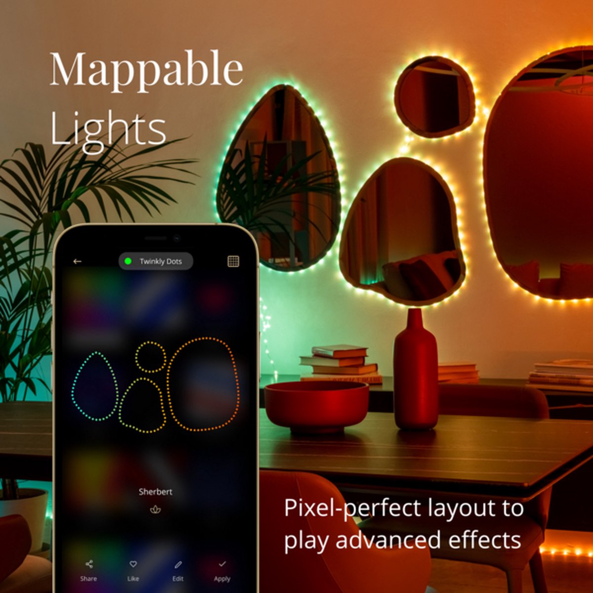 Twinkly Dots Flexibele LED Lichtsnoer - 20M - 400 RGB Licht - Gaming - Binnen & Buiten - Wifi - Werkt met Homekit, Google Home en Razer Chroma - Zwart – foto 4